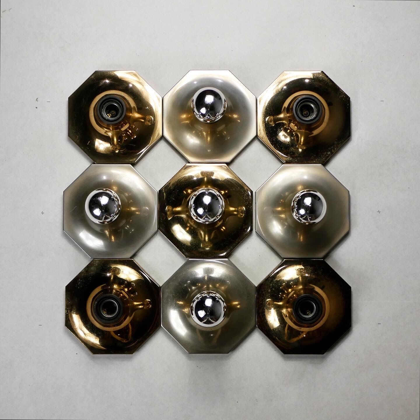 Octagonal silver brass wall lamp Motoko Ishii