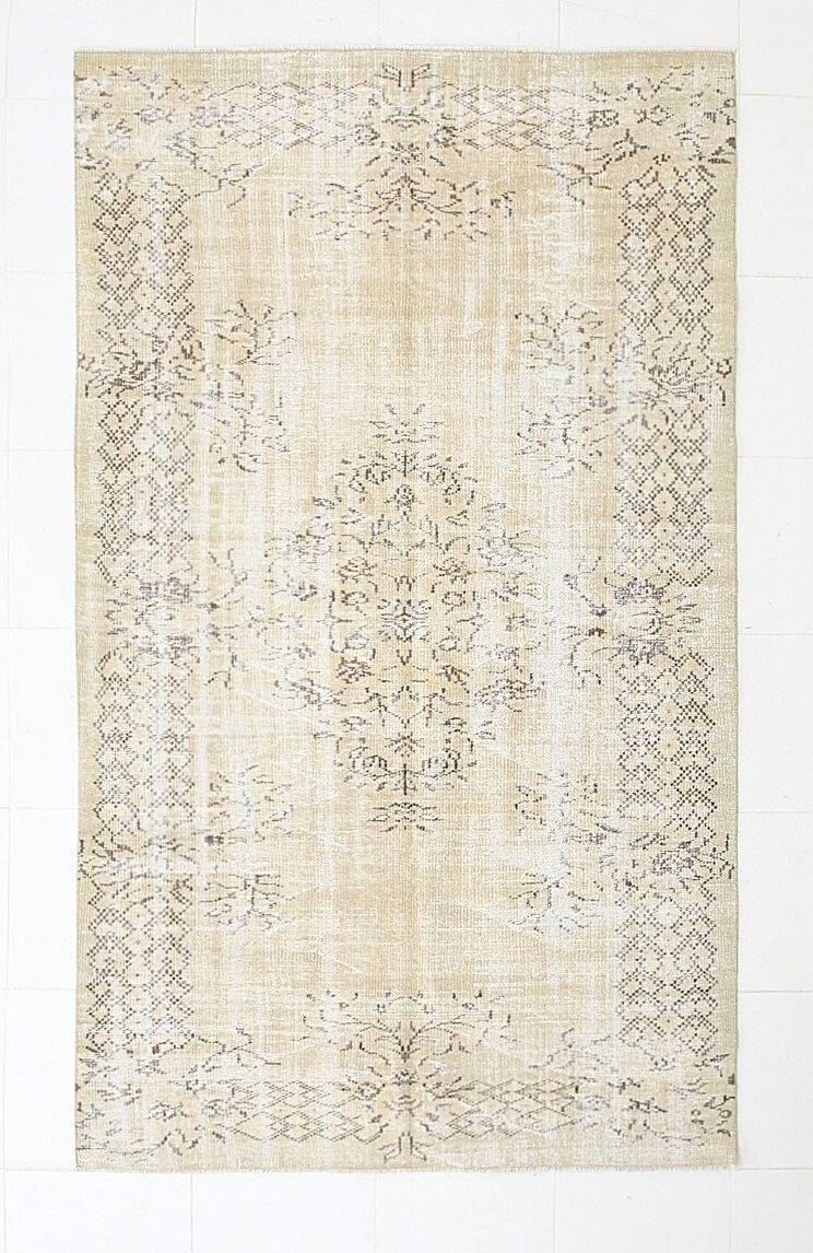 Vintage Cream & Brown Turkish Handmade Rug, 149x252Cm