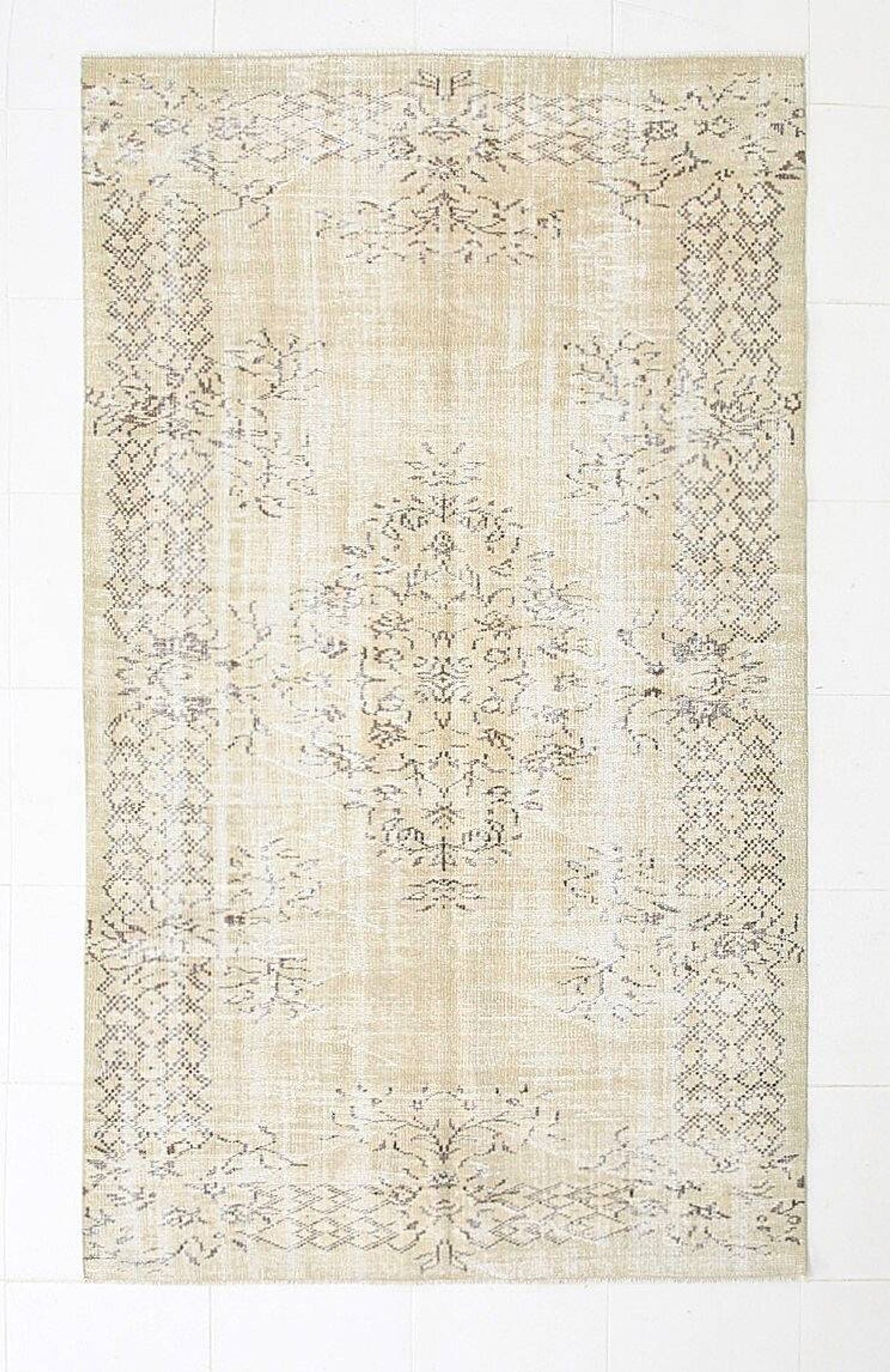 Vintage Cream & Brown Turkish Handmade Rug, 149x252Cm