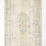 Vintage Cream & Brown Turkish Handmade Rug, 149x252Cm