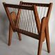 Magazine rack with compass legs in oak and rope, 1950s.