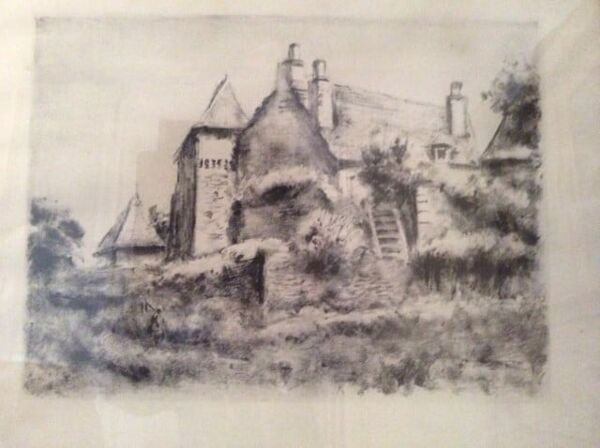 Tableau ancien paysage de campagne