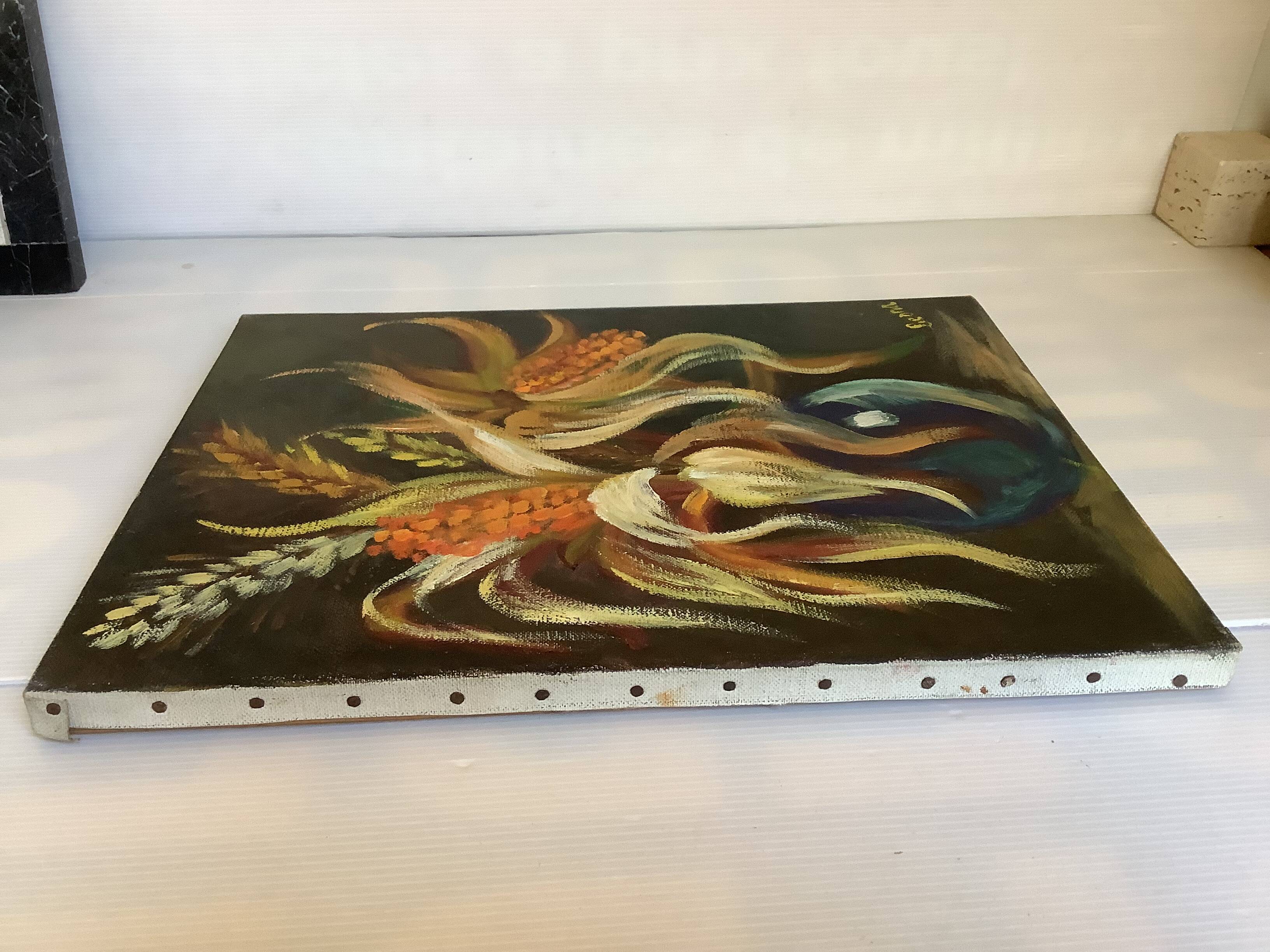 Still life bouquet painting oil on canvas signed