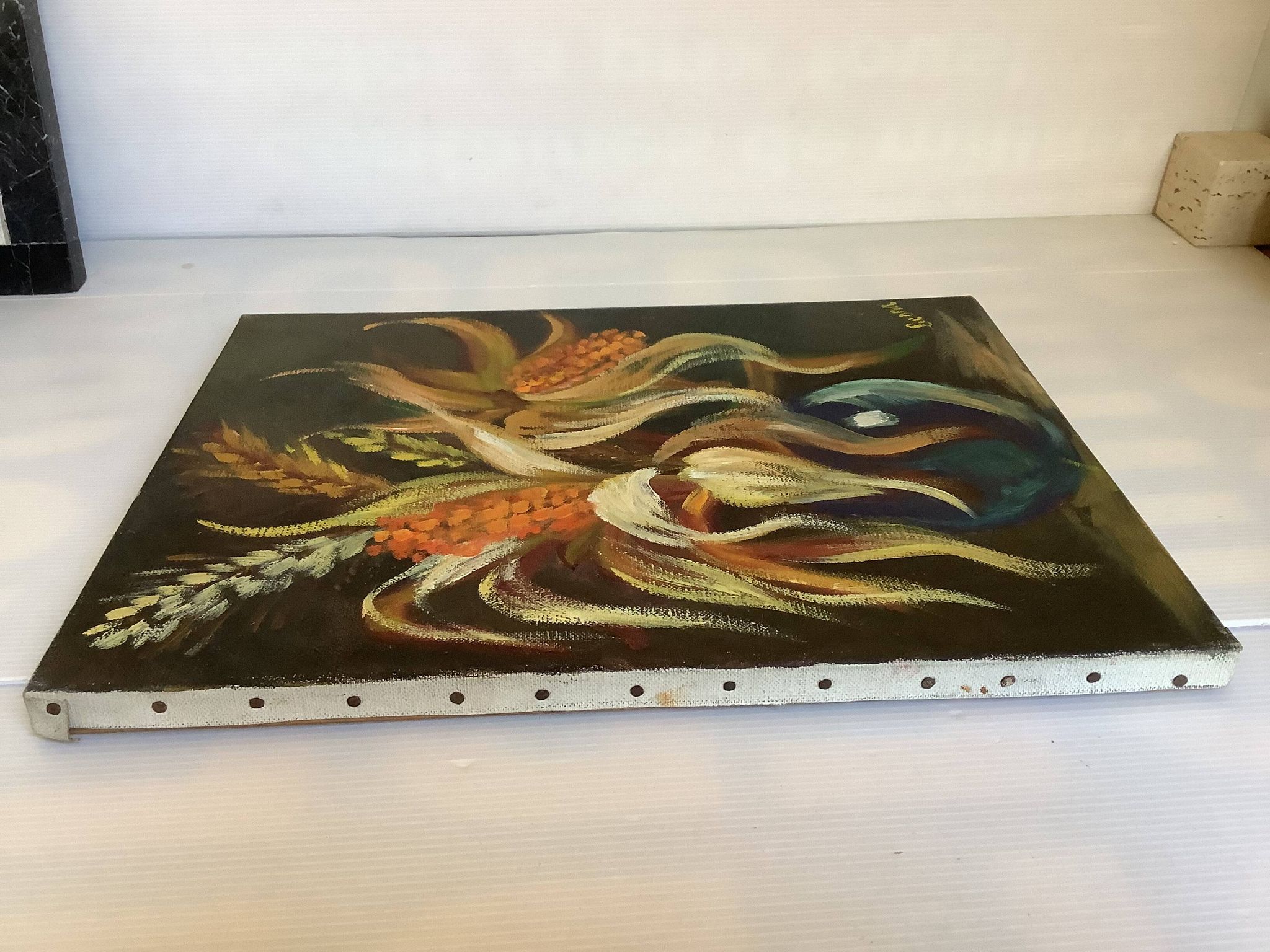 Tableau bouquet nature morte huile sur toile signée