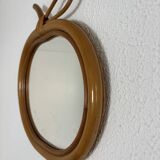Vintage mirror 1960 apple rattan wicker bamboo - 32 x 33 cm