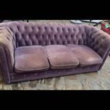 Purple velvety fabric sofa three-seater upholstered Chesterfield