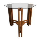 Dutch modernist wood and glass hexagon side table 1960