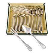 CHRISTOFLE 1907-1935 - 12 table forks and 12 Louis XVI style table spoons, Rubans model