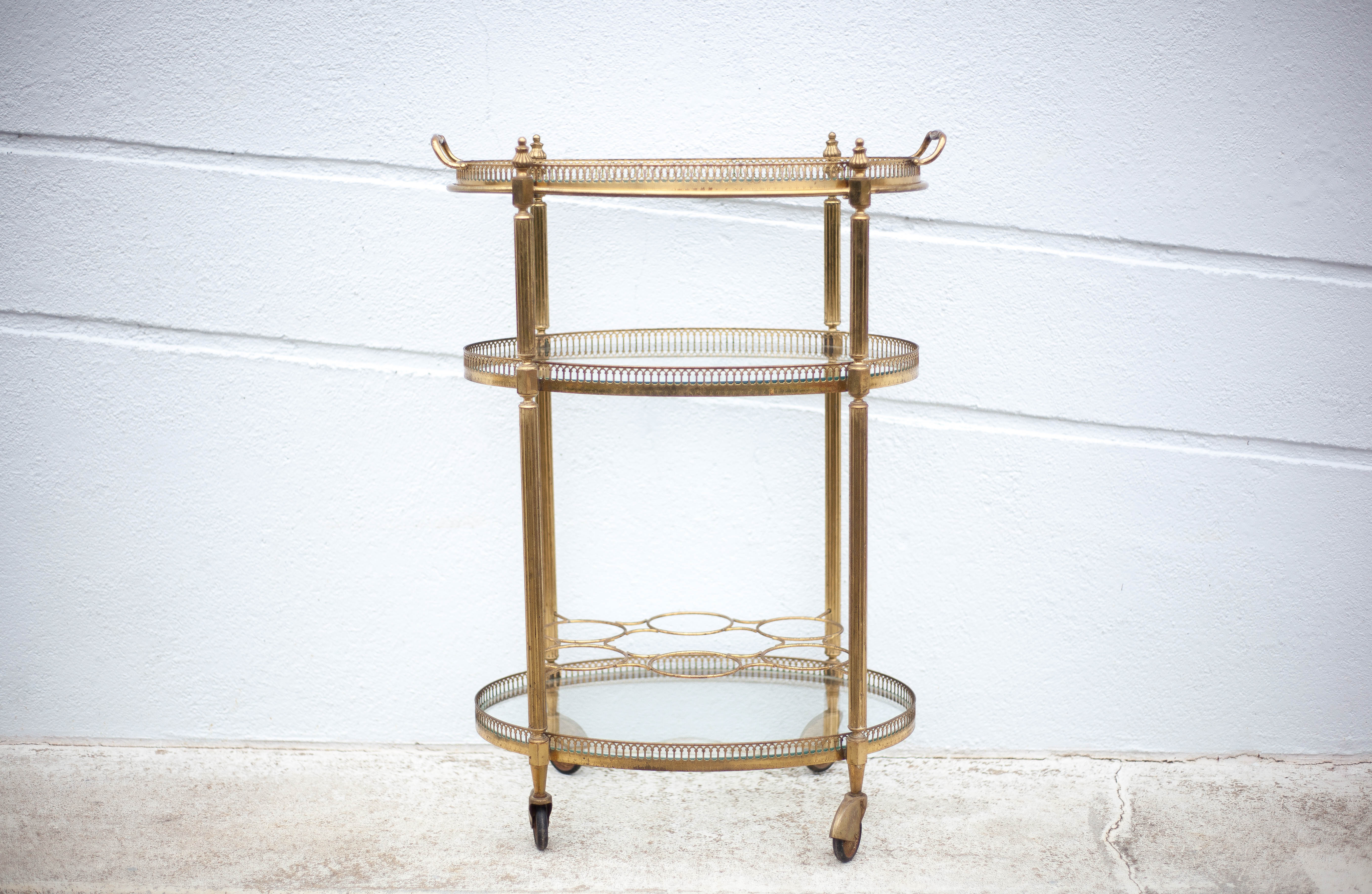 Brass service 3 floors, trolley with wheels
