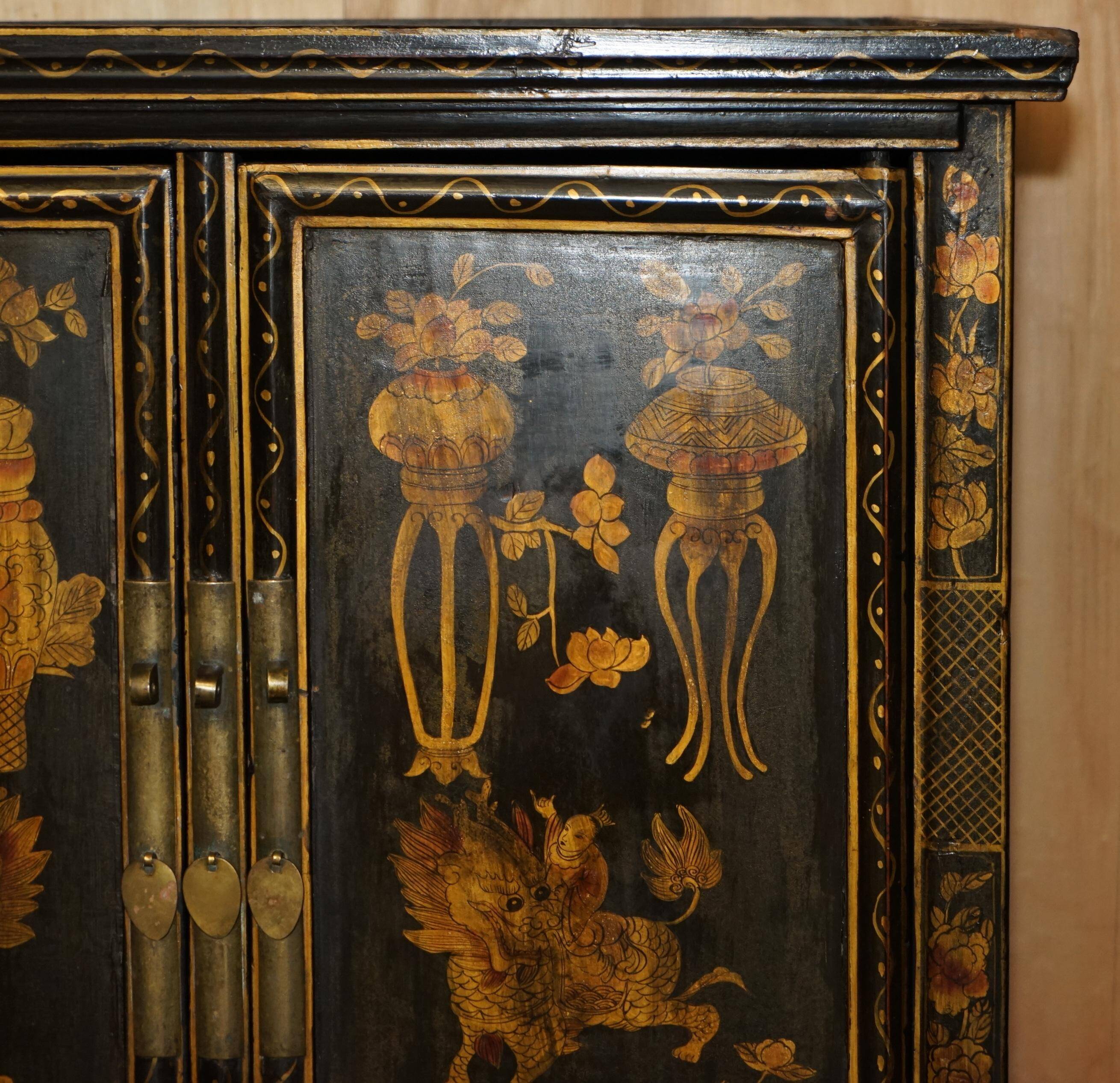 Chinese lacquered wedding cabinet painted circa 1920