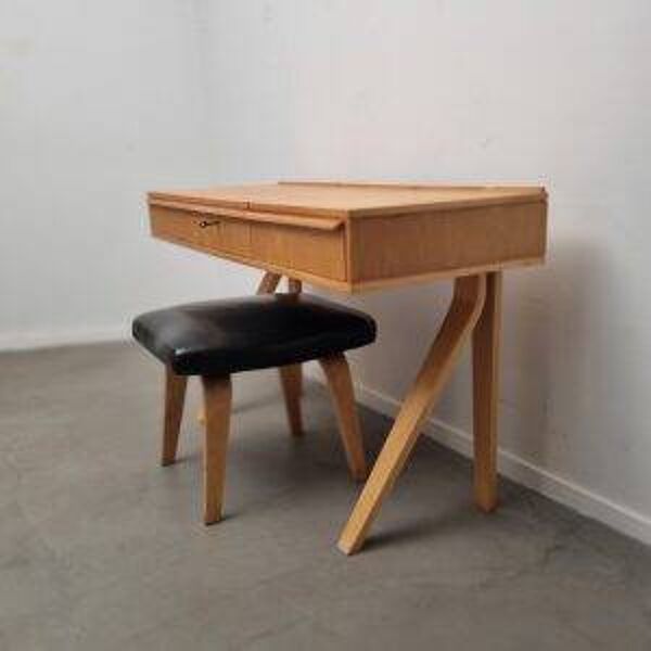 Ensemble coiffeuse et tabouret de style moderne hollandais en contreplaqué de bouleau, conçu par Cees Braakman pour Pastoe, 1951