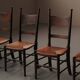 Set of 6 Arts & Crafts chairs, solid wood and straw, circa 1900.