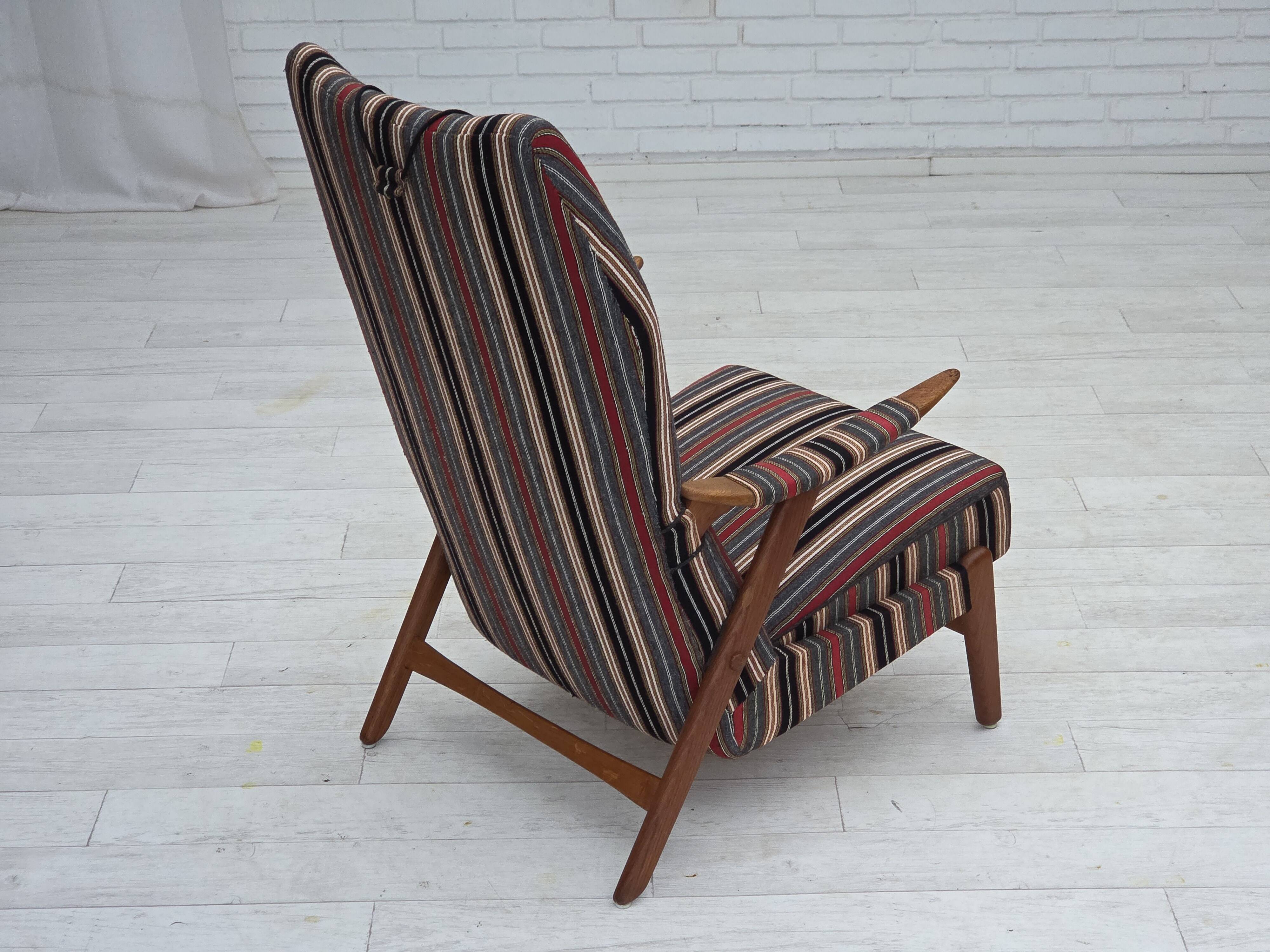 1960s, Swedish armchair, furniture wool fabric, oak wood, teak wood.