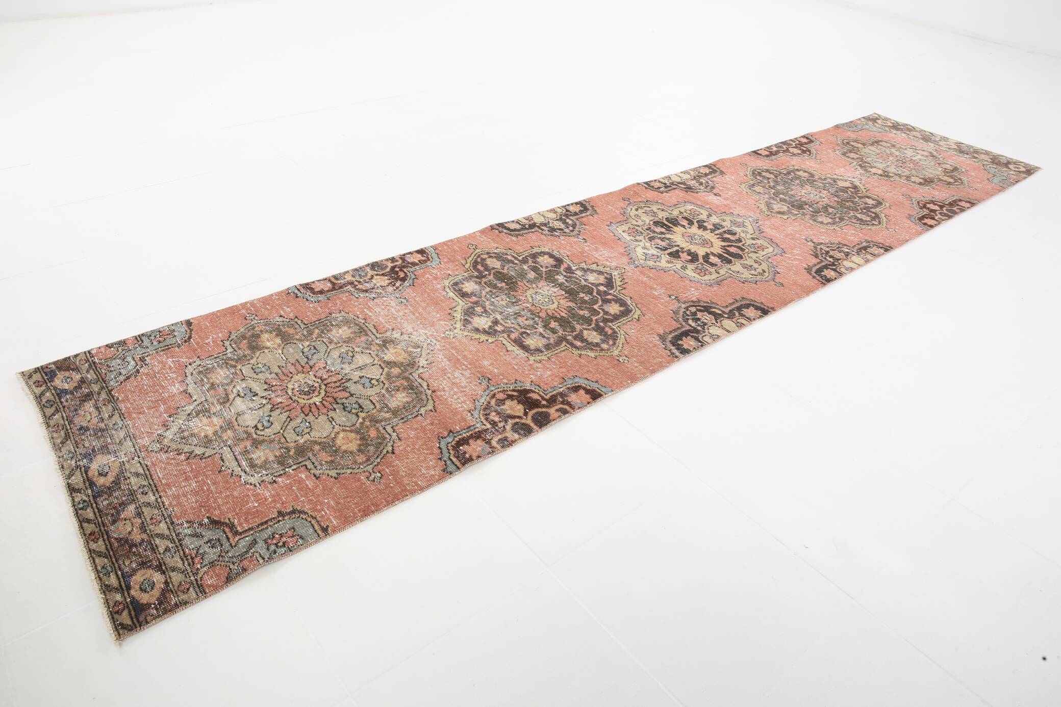 3x13 Pale Red Vintage Runner Rug, 85x388Cm