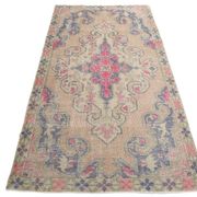 Turkish Cream Pink Oriental Vintage Rug, 121x208Cm