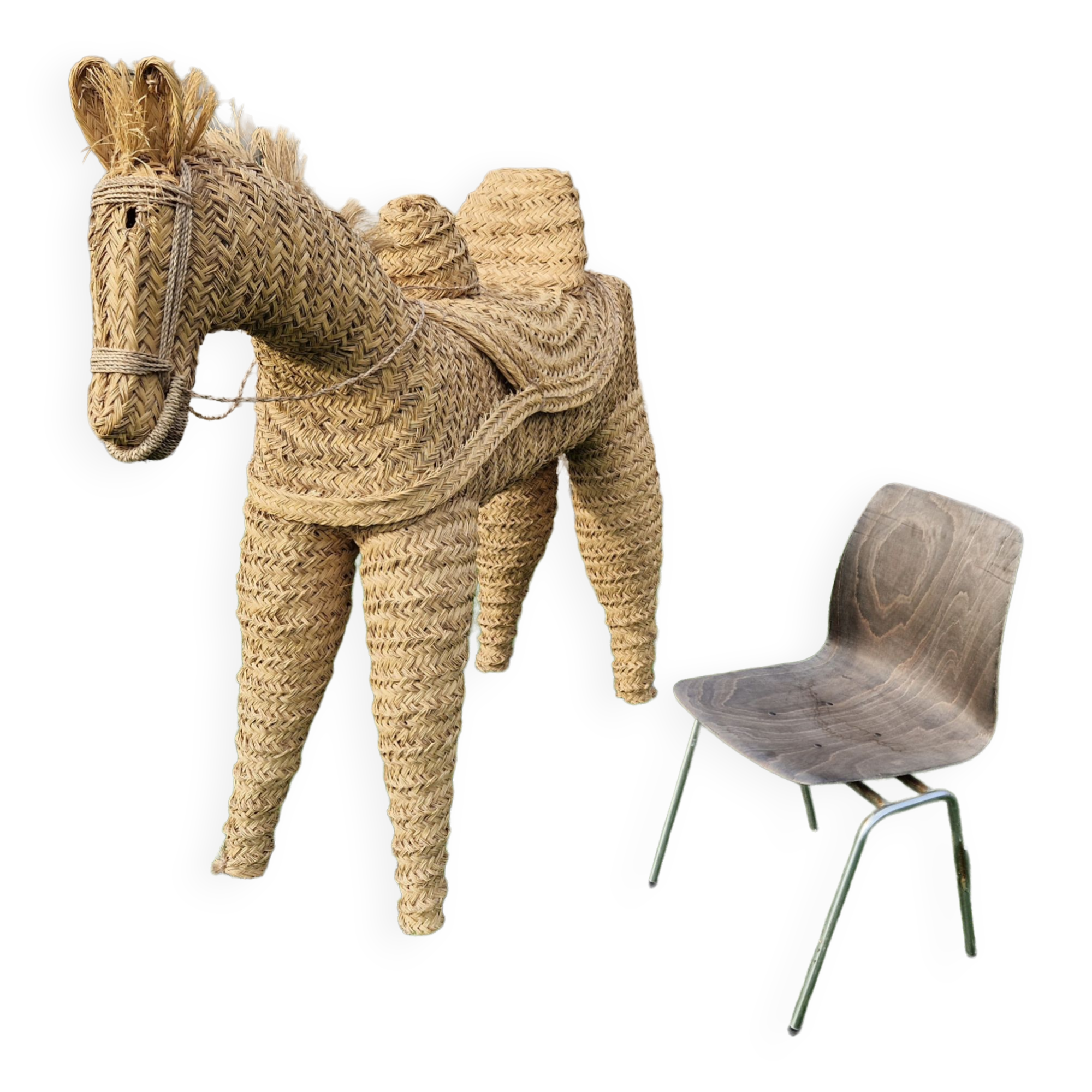 Hand crafted straw donkey, Marocco 1970s