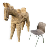 Hand crafted straw donkey, Marocco 1970s