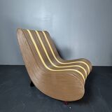 Curvy wavy pencil reed rattan bamboo low lounge chair, 1970s