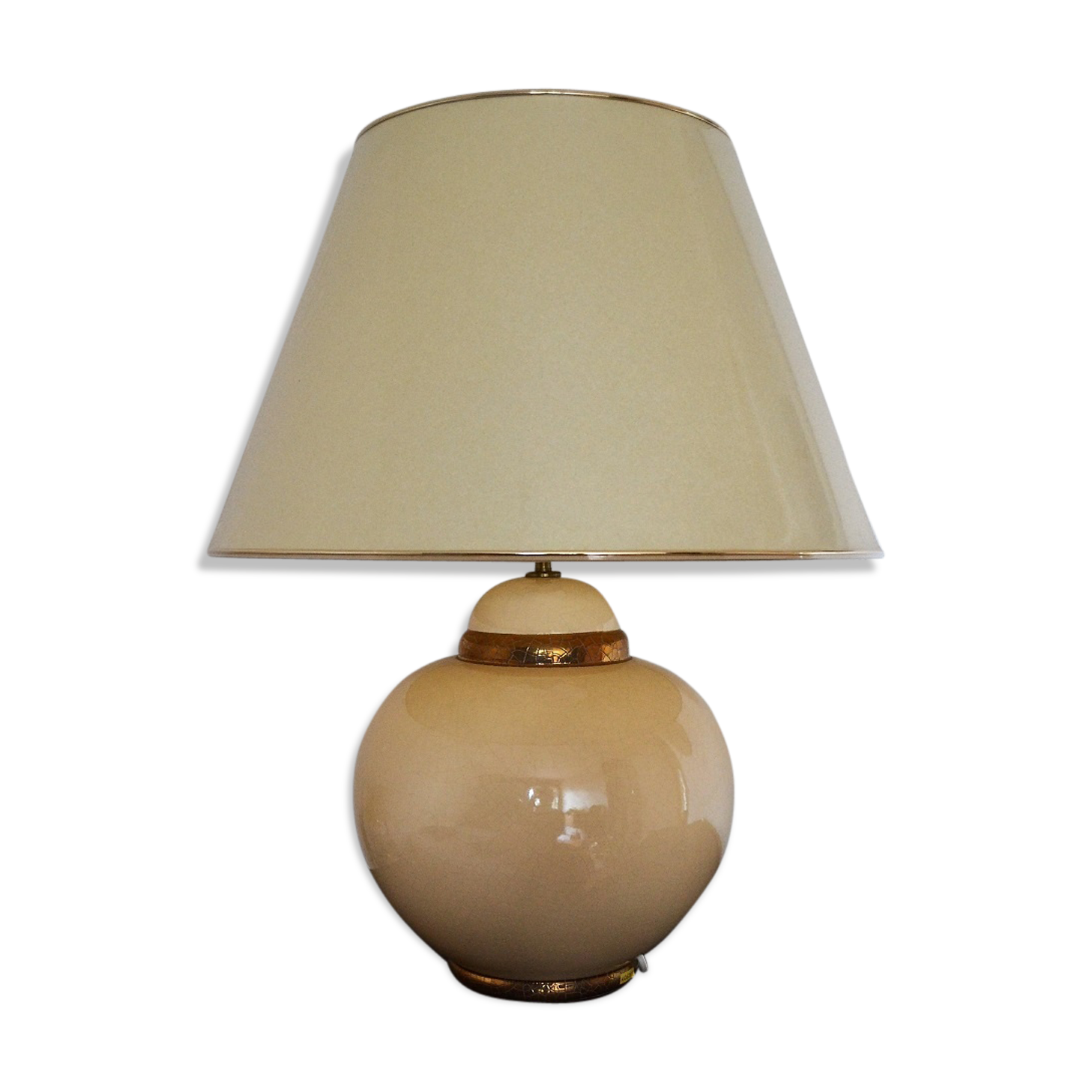 Lampe De Table KOSTKA Design Boule Céramique Marron Et Or - Signée Et Numérotée