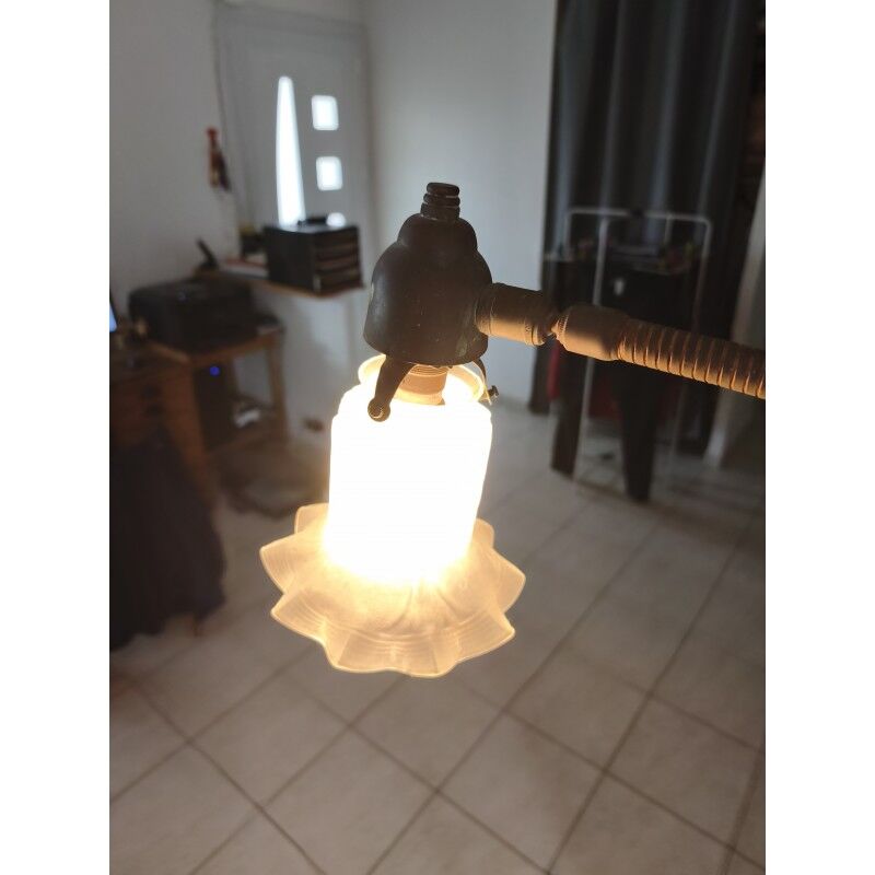 Brass floor lamp with glass shade