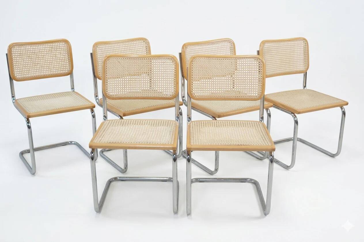 Lot de 6 chaises Cesca B32 d'après Marcel Breuer, Italie