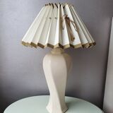 Vintage ceramic table lamp with pleated lampshade 1980