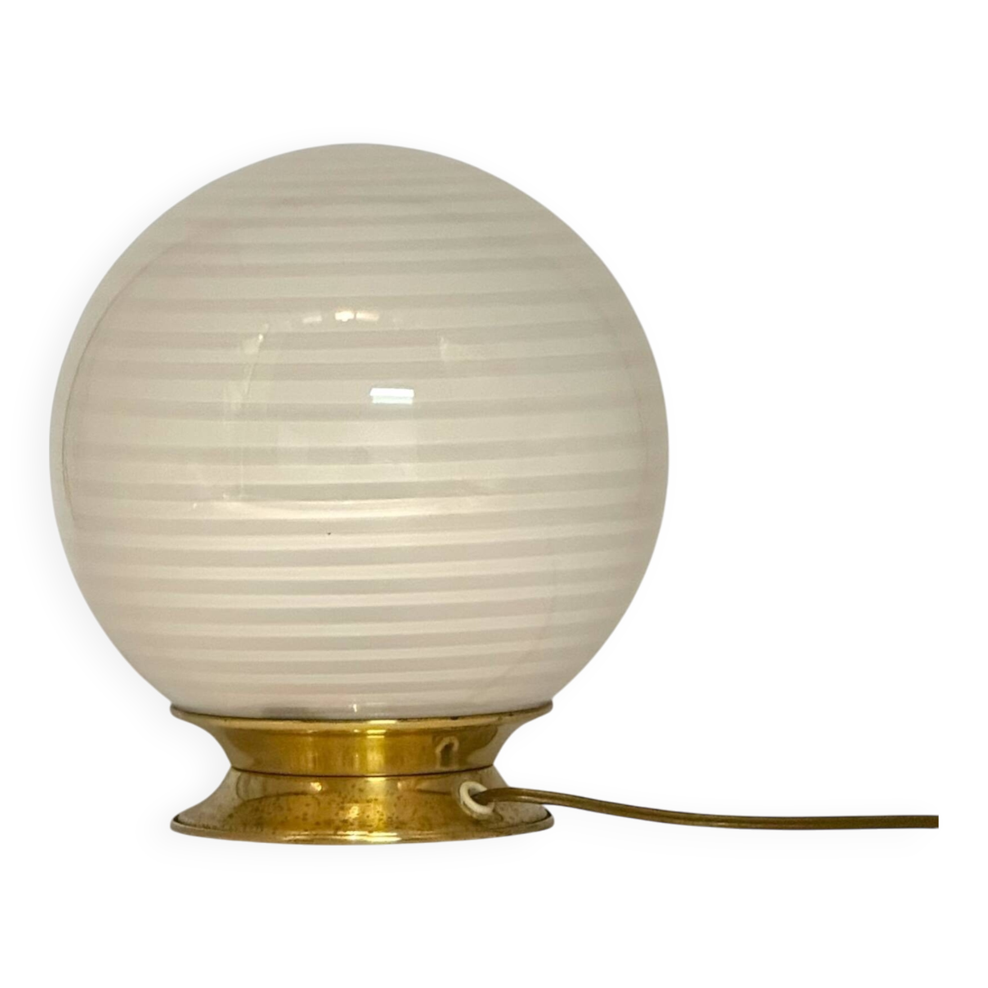 Vintage 70s Italian Table Lamp with Swirl Glass Globe and Brass Base