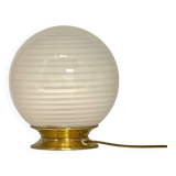 Vintage 70s Italian Table Lamp with Swirl Glass Globe and Brass Base