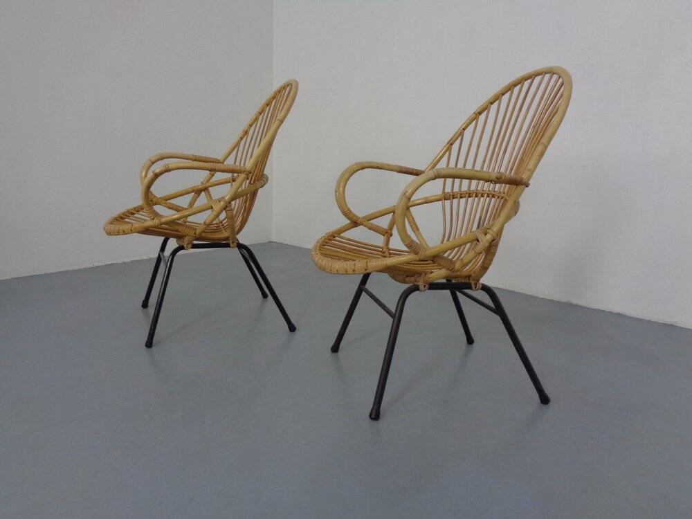 Set of Dutch Mid-Century Bamboo Chairs by Rohé Noordwolde, 1950s