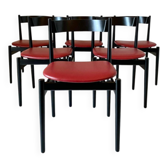 Ensemble de six chaises de salle à manger modernes italiennes, Gianfranco Frattini pour Cassina, Italie, années 1960