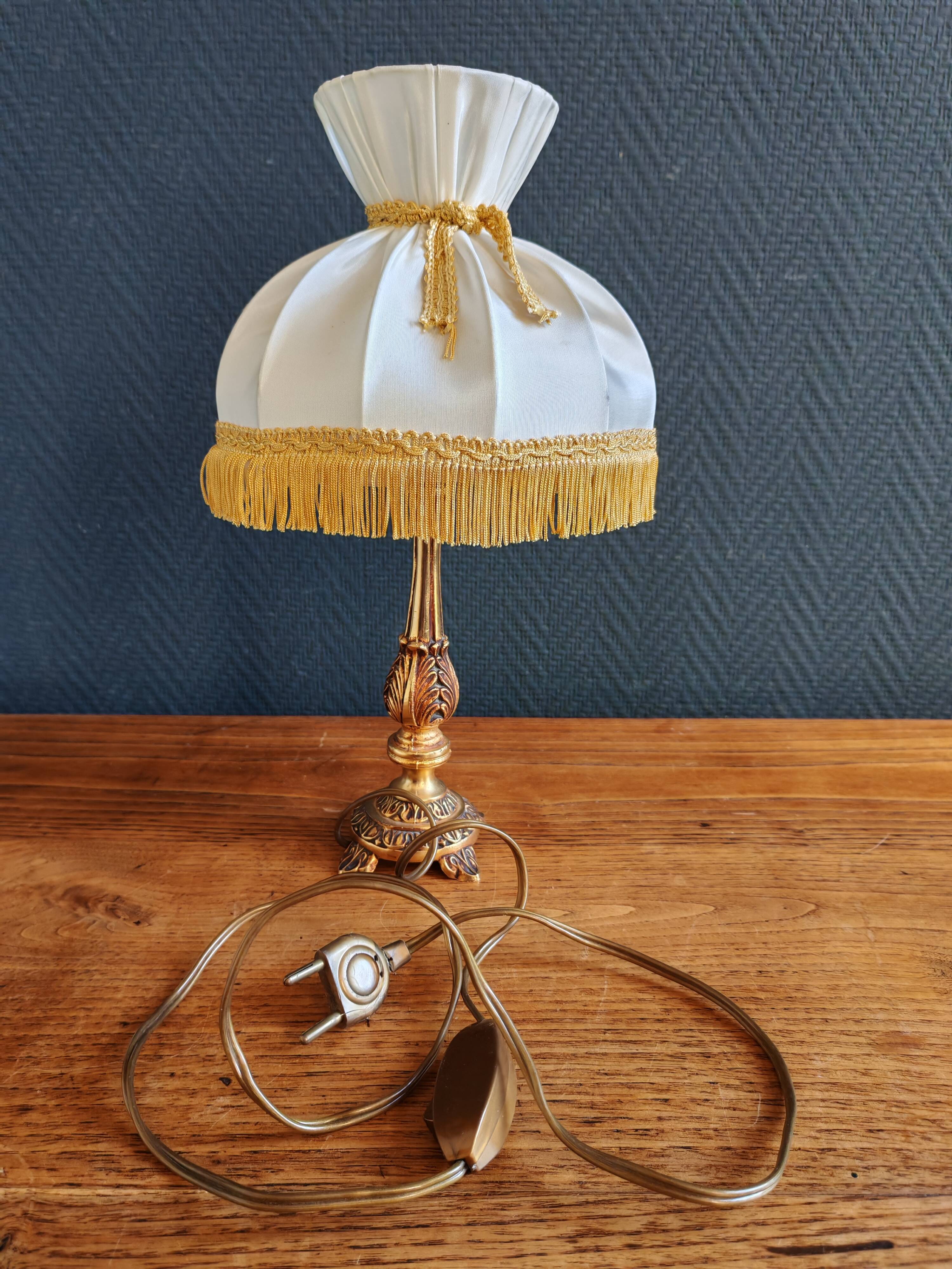 Vintage Gold Brass Table Lamp – Pleated Umbrella Style Lampshade