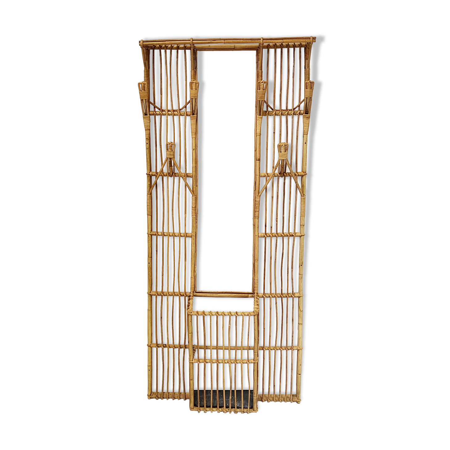 Rattan cloakroom coat rack 1950