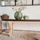 Banc de ferme en chêne rénové assise noire