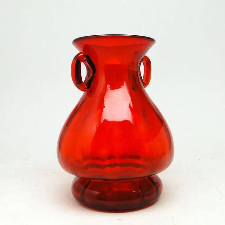 Mid-century modern vase, red glass, designed by J. Słuczan-Orkusz, Poland, 1970s