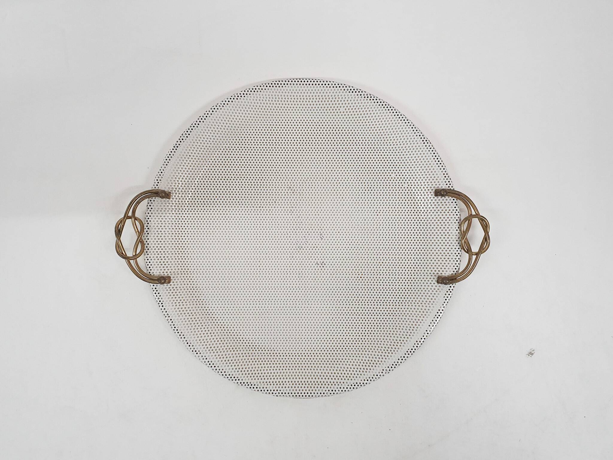 White metal perforated serving plate, attrb. to Matthieu Mategot, 1960's