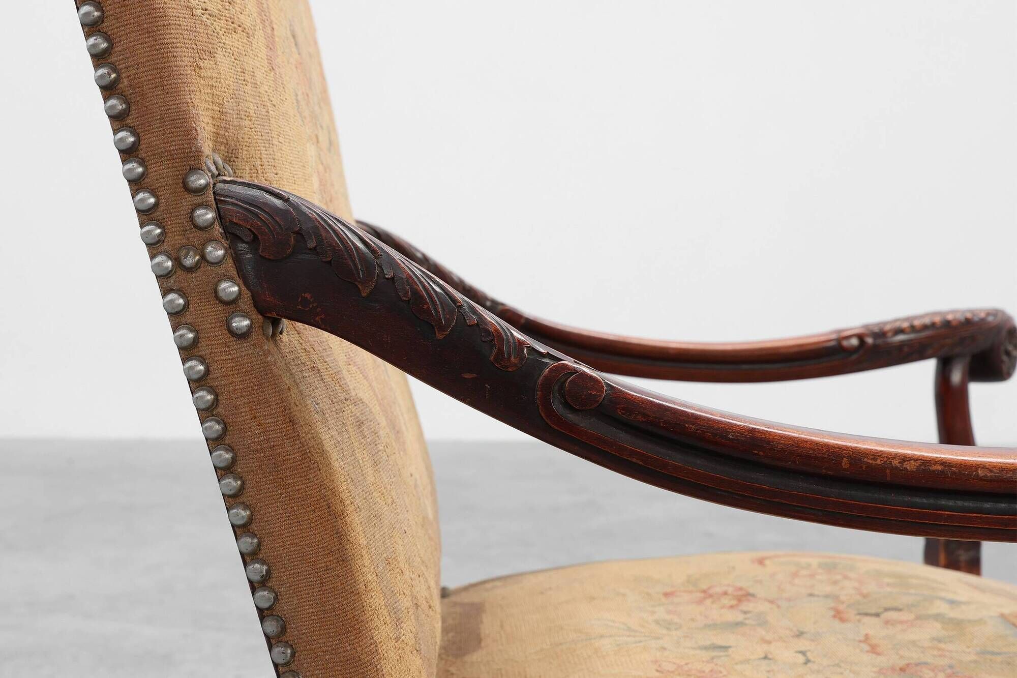 Louis XV Style Carved Walnut Armchair with Needlepoint Upholstery, France