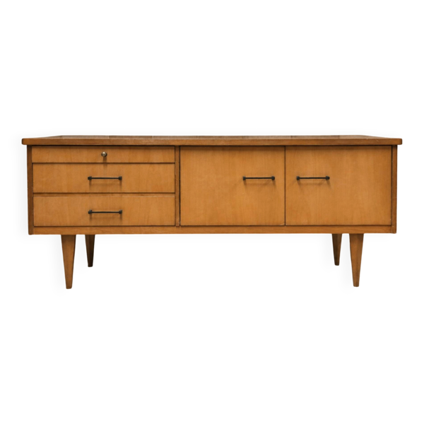 Petite enfilade vintage années 50/60 en bois blond – pieds fuselés