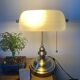 Old bronze banker desk lamp notary art deco opaline white vintage