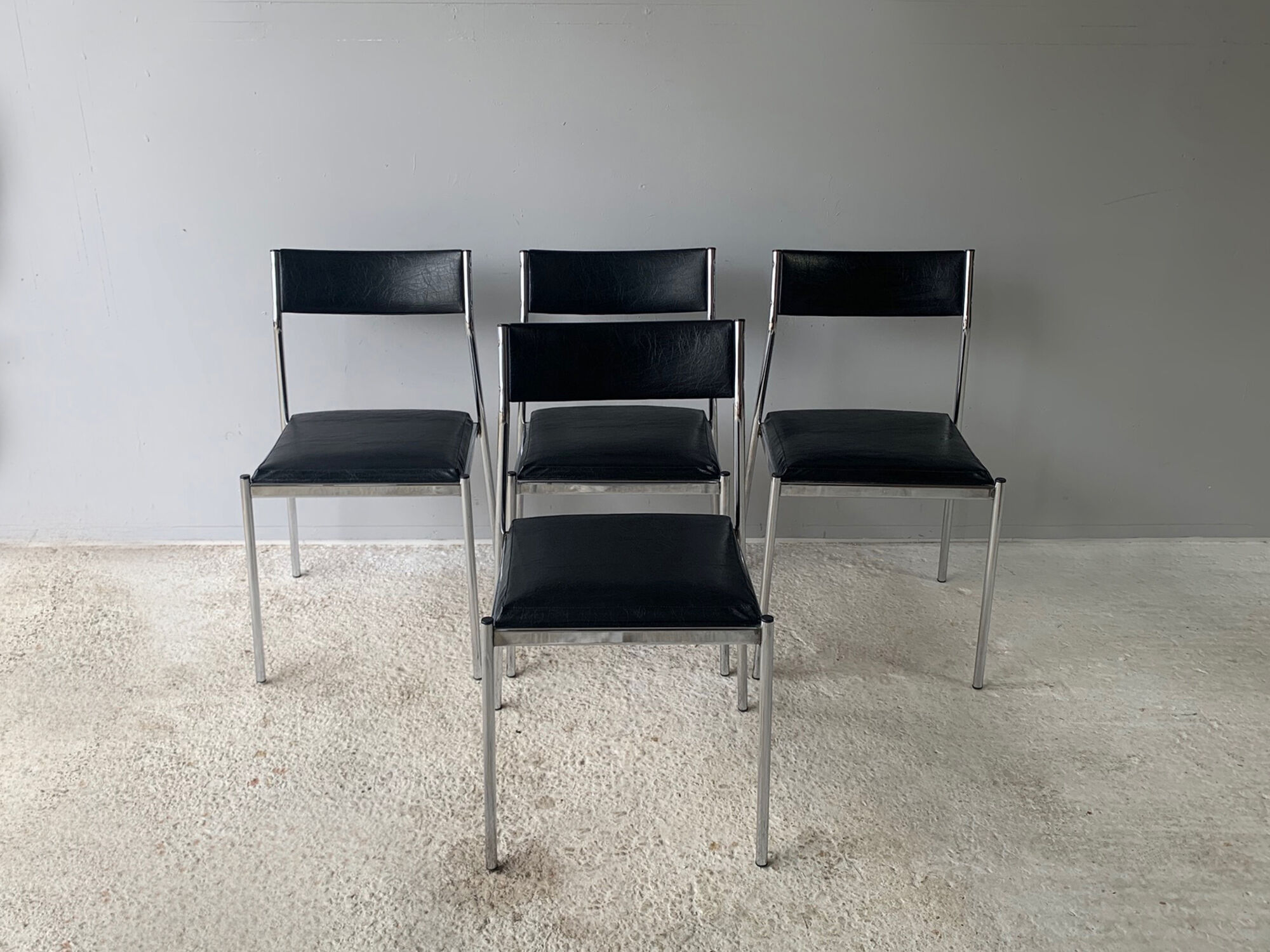 4 1960’s Belgian mid century leatherette dining chairs by ‘Tavo’
