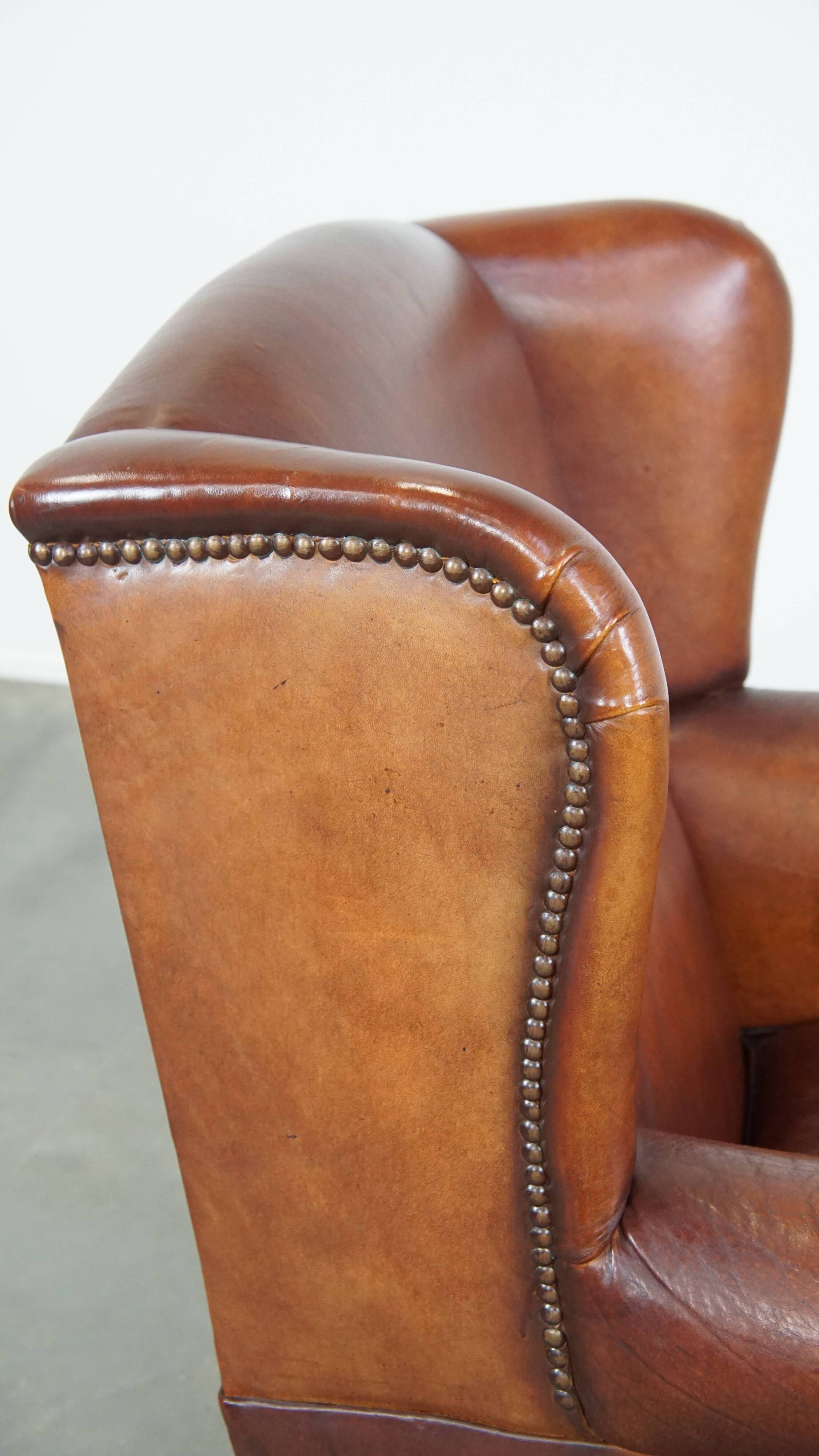Vintage English-Style Sheepskin Leather Wingback Armchair