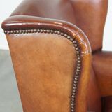 Vintage English-Style Sheepskin Leather Wingback Armchair