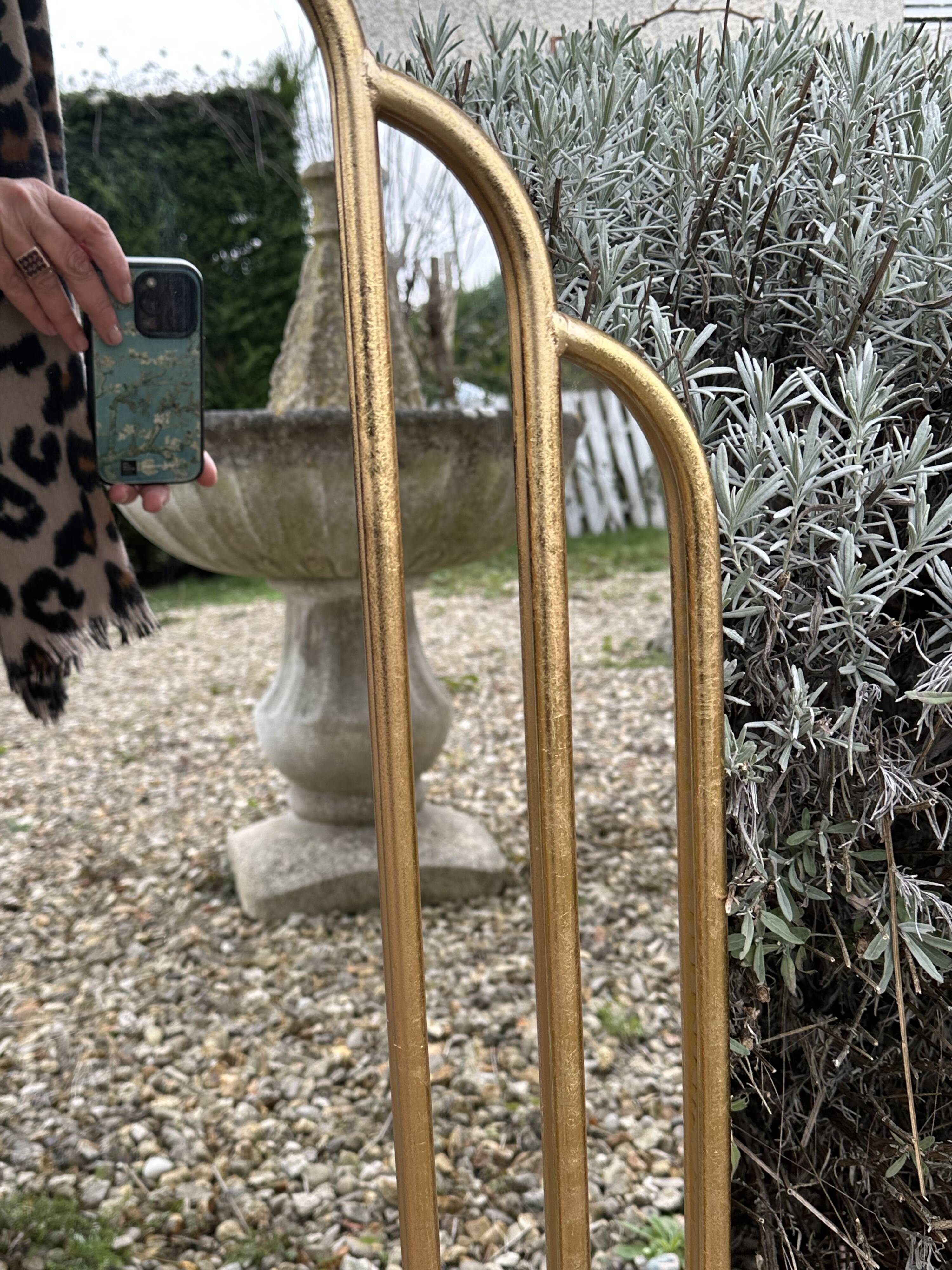 Art Deco style mirror in patinated gold iron 85 x 60 cm