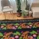 Romanian wool vintage carpet floral design and brown leaves