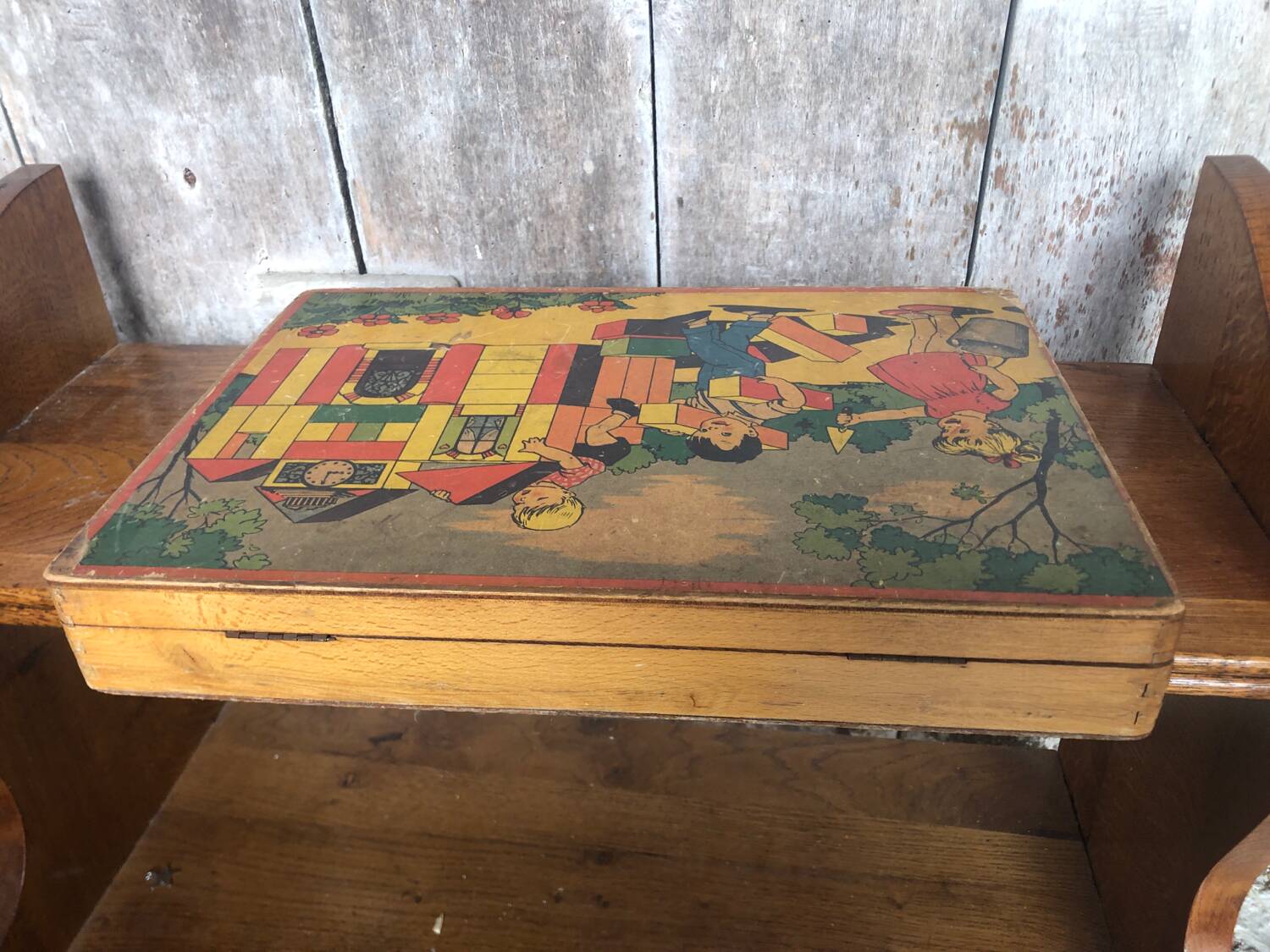 Old Building Set Box Wooden Toys Vintage