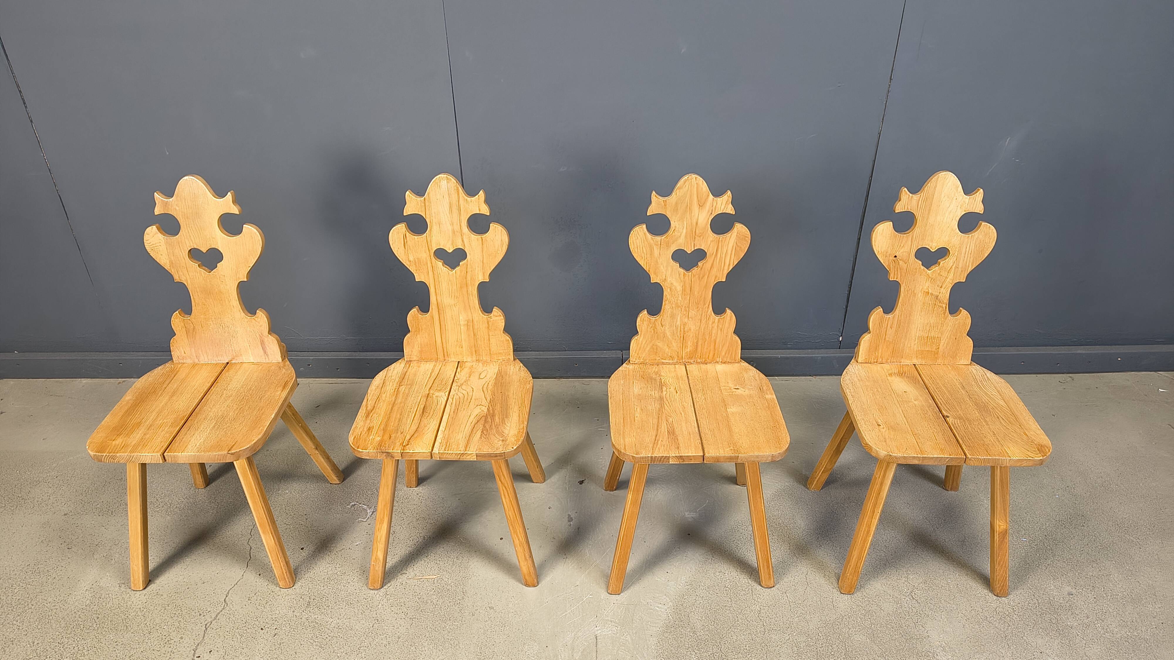 Chaises tiroliennes vintage rustiques, années 1960