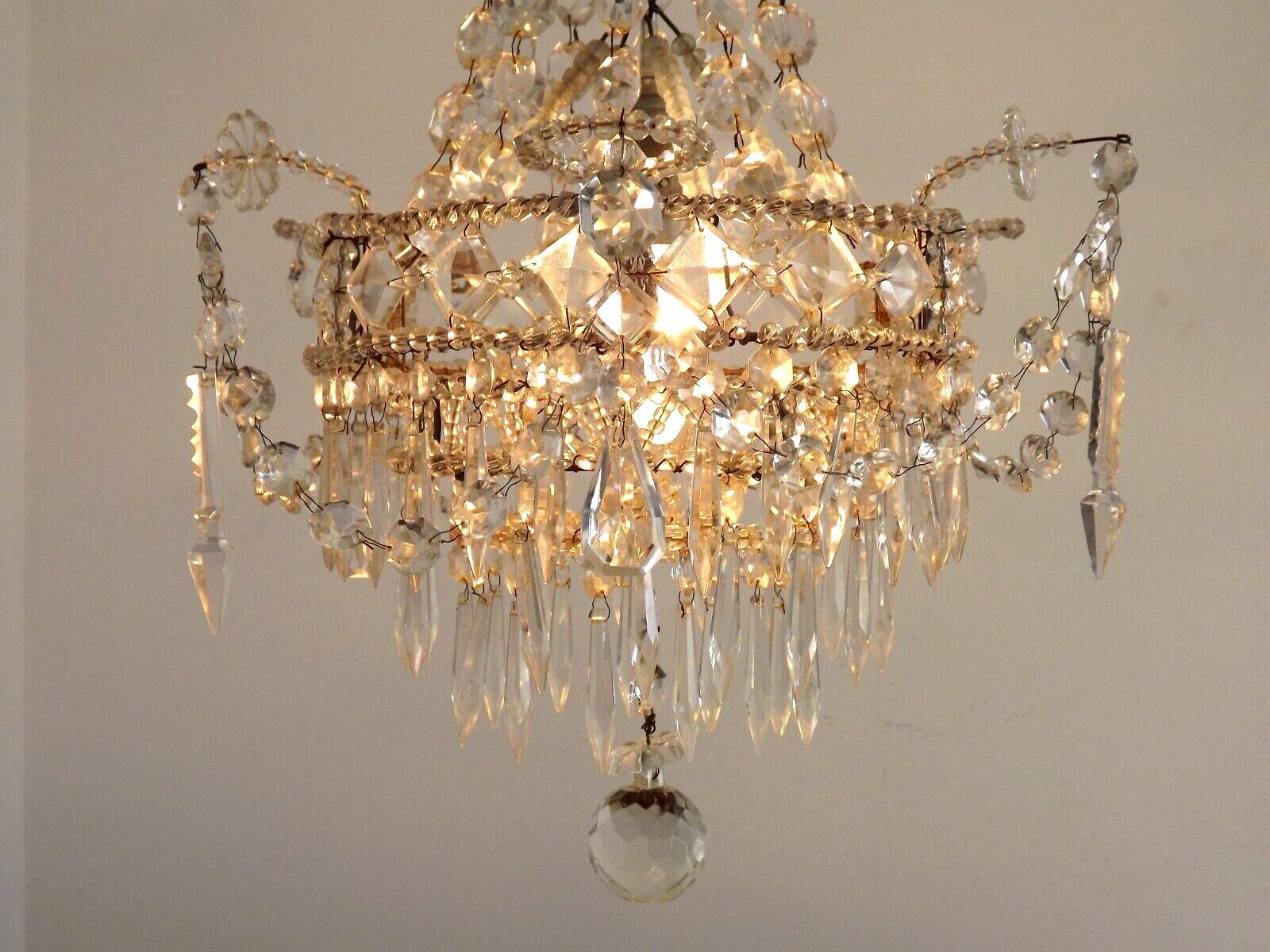 French Montgolfier Style Crystal Chandelier With 3 Tiers Prisms 4115