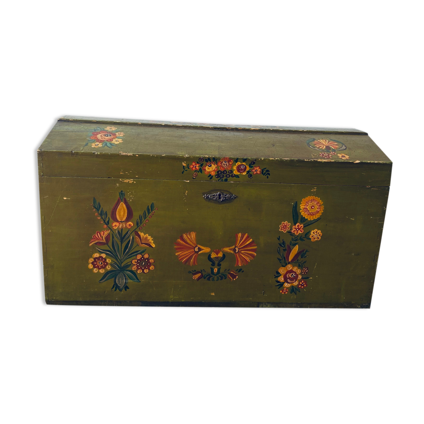 Large antique trunk hand-painted décor