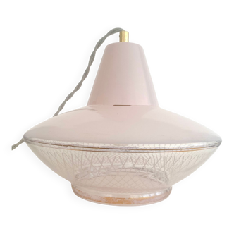 Glass pendant light, fabric cable, 1960s