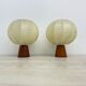 Pair of Goldkant Leuchten cocoon with teak base table lamps, 1970s