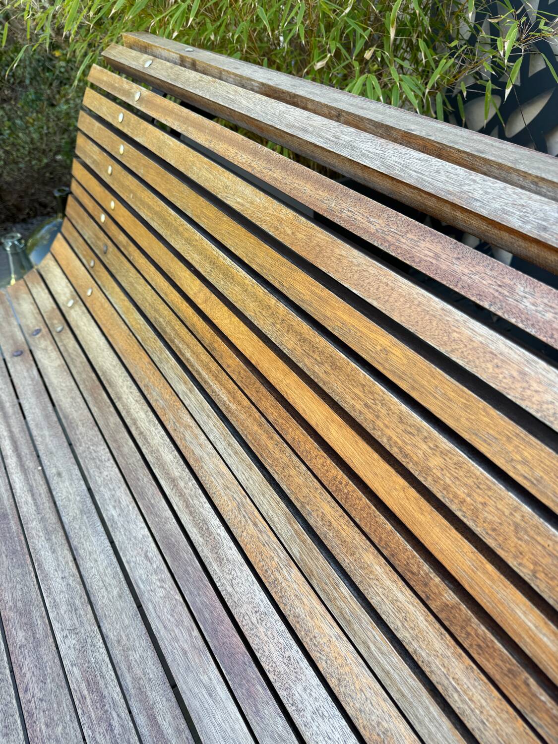 Old slatted public bench
